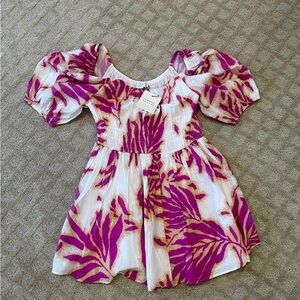 Tanya Taylor OHara Dress with Magenta Leaf Print